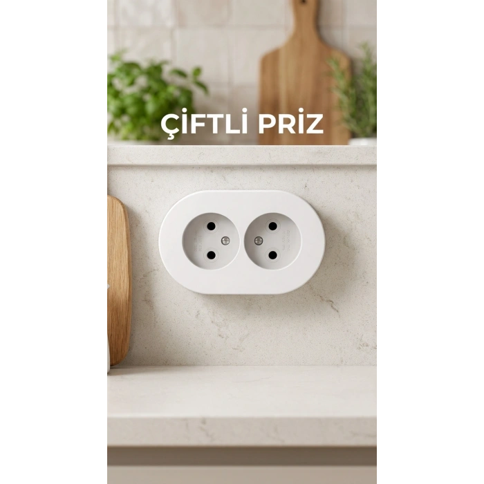 İkili Beyaz Topraklı Sıva Üstü Priz - Modern Elektrik Çiftli Priz