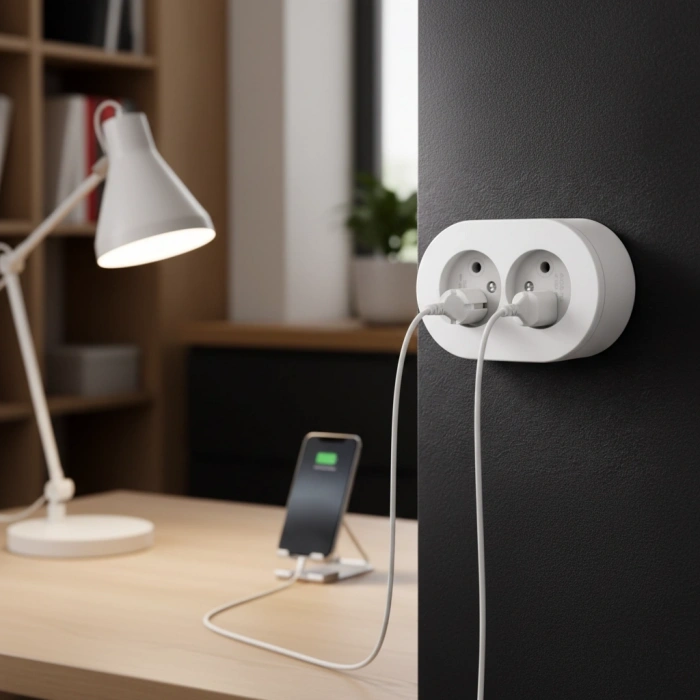İkili Beyaz Topraklı Sıva Üstü Priz - Modern Elektrik Çiftli Priz