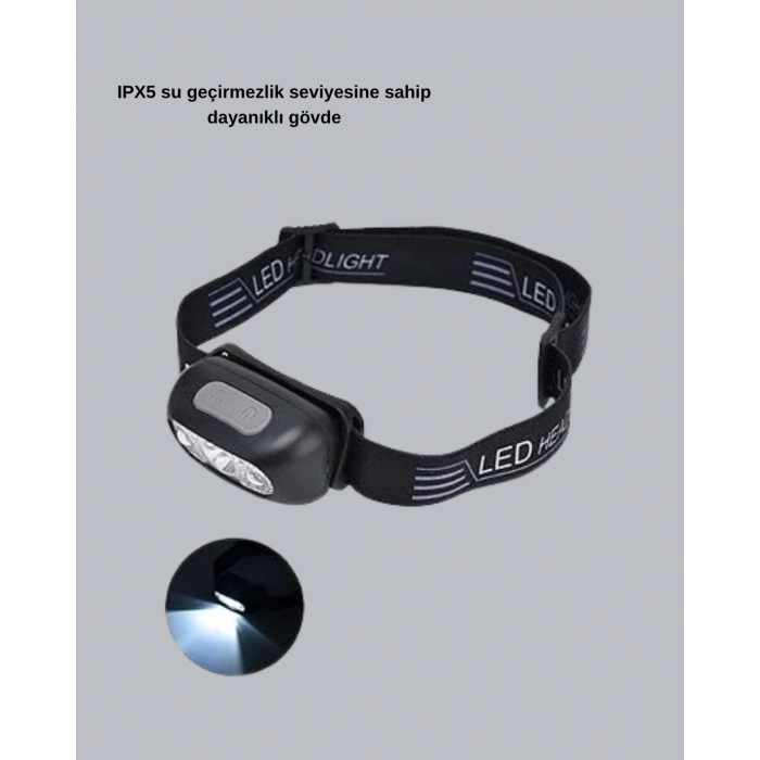 IPX5 Su Geçirmez Şarjlı LED Kafa Feneri | Hareket Sensörlü, Ayarlanabilir 60° Far