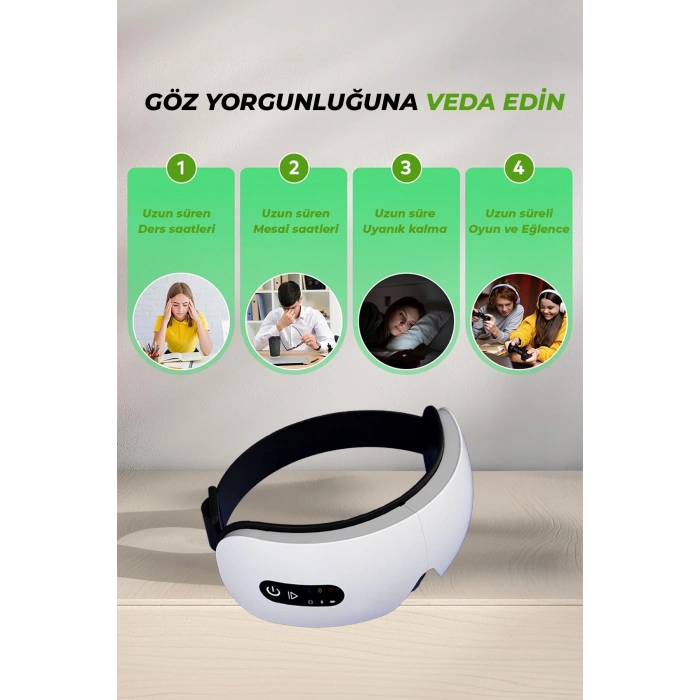 Isıtmalı Titreşimli Masaj Gözlüğü – 44°C Sabit Isı Göz Yorgunluğu Akıllı Göz Masaj Aleti
