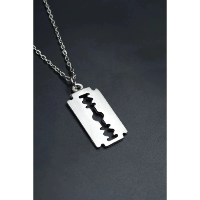 Jilet Çelik Kolye - Jilet Model Paslanmaz Gümüş Renk Çelik Kolye