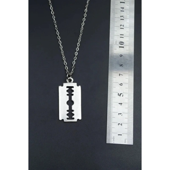 Jilet Çelik Kolye - Jilet Model Paslanmaz Gümüş Renk Çelik Kolye