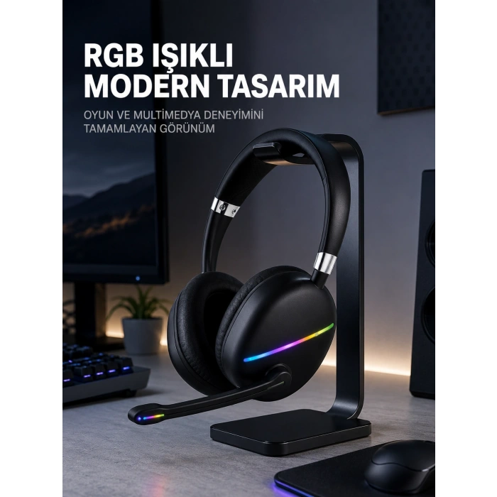 Kablosuz Bluetooth 5.0 Kulaklık RGB Işıklı Tasarım