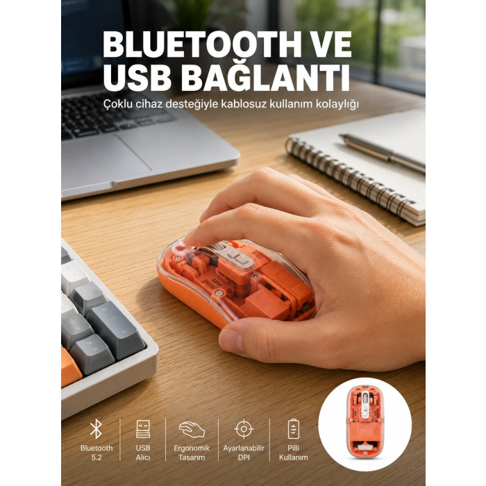 Kablosuz Bluetooth Mouse Şık ve Sessiz Ofis Tasarımı Yeni Nesil