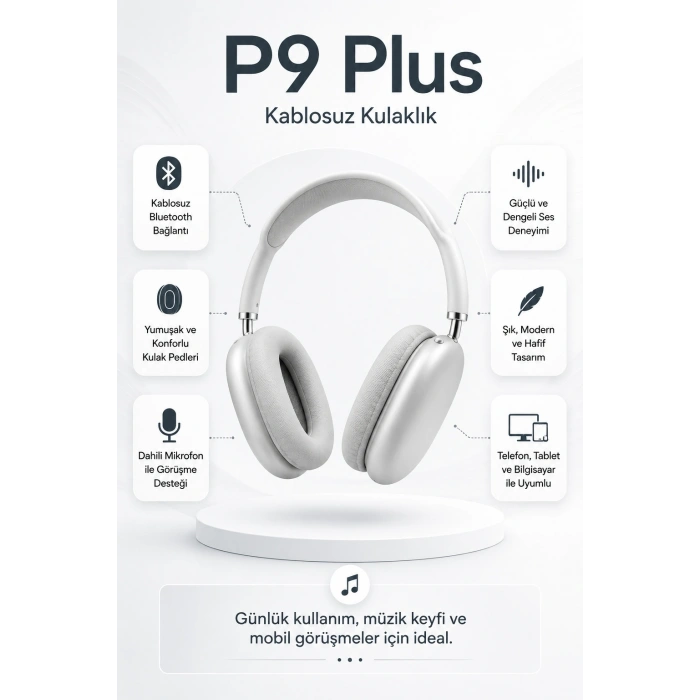 Kablosuz Kulak Üstü Bluetooth Kulaklık Katlanabilir Tasarım Uzun Süreli Kullanım