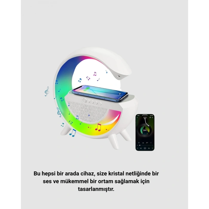 Kablosuz Şarjlı Bluetooth Hoparlör ve Gece Lambası – NFC, FM Radyo, RGB Işık