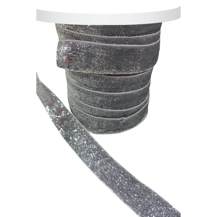 Kadife Kurdele Simli 2 cm Gümüş 5 Metre