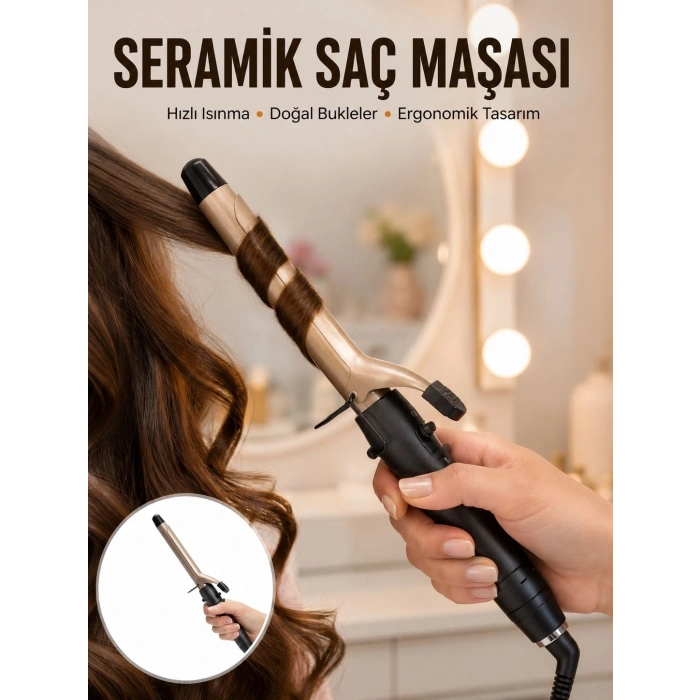 Kalın Bukleler İçin 25 mm Saç Maşası Seramik Plakalı 230 Derece Yeni Nesil