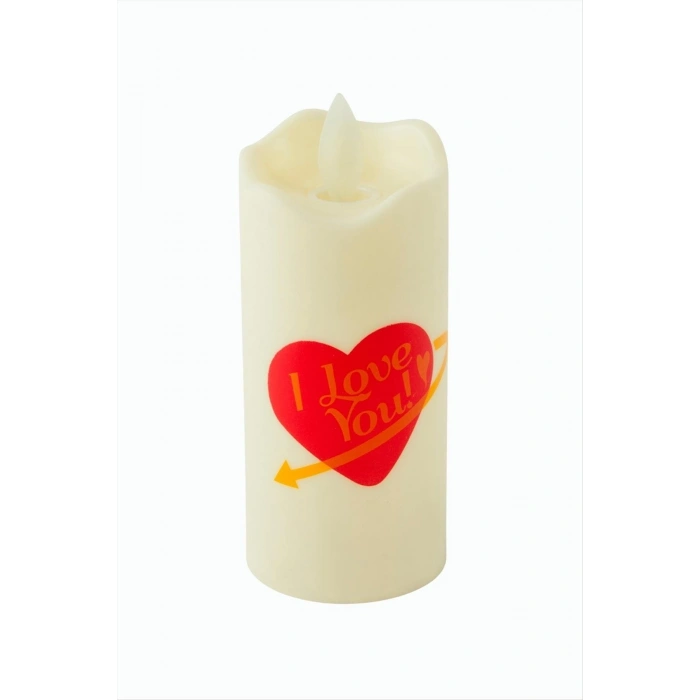 Kalp I Love You Yazılı Işıklı Mum 12 cm