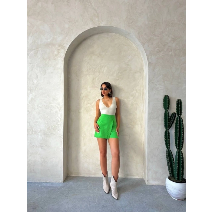 Kapaklı şort etek yeşil s24901