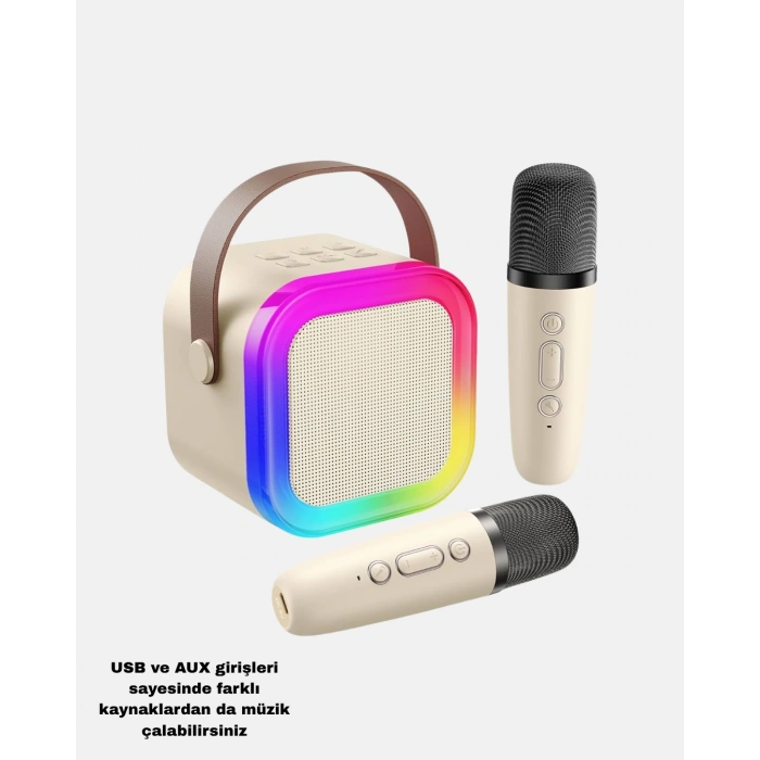 Karaoke Hoparlör Taşınabilir Çift Mikrofonlu ve LED Işıklı Bluetooth 5.0