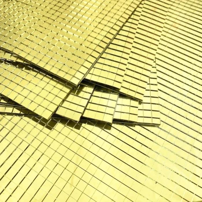 Kare Gold Cam Mozaik Fayans Çıkartmaları El İşi Kare Cam Fayans Kendinden Yapışkanlı Aynalı Dekor Panel 30x30 Cm (5047)