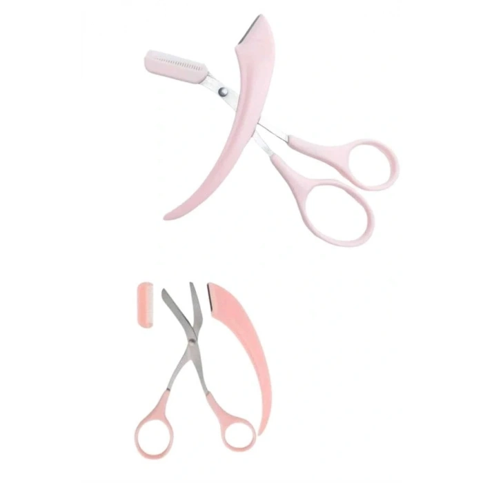 Kavisli Kaş Kirpik Düzeltici Bıyık Alma Taraklı Kaş Makası Yüz Bakım Seti Makas