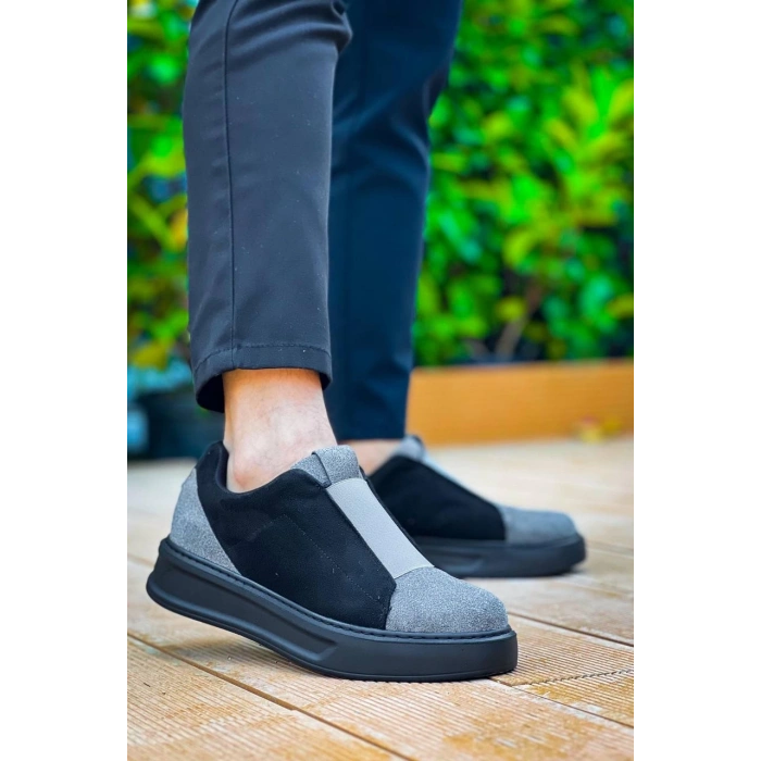 KB-007  Kuback Siyah Gri Siyah Yüksek Taban Tek Bant Bağcıksız Günlük Erkek