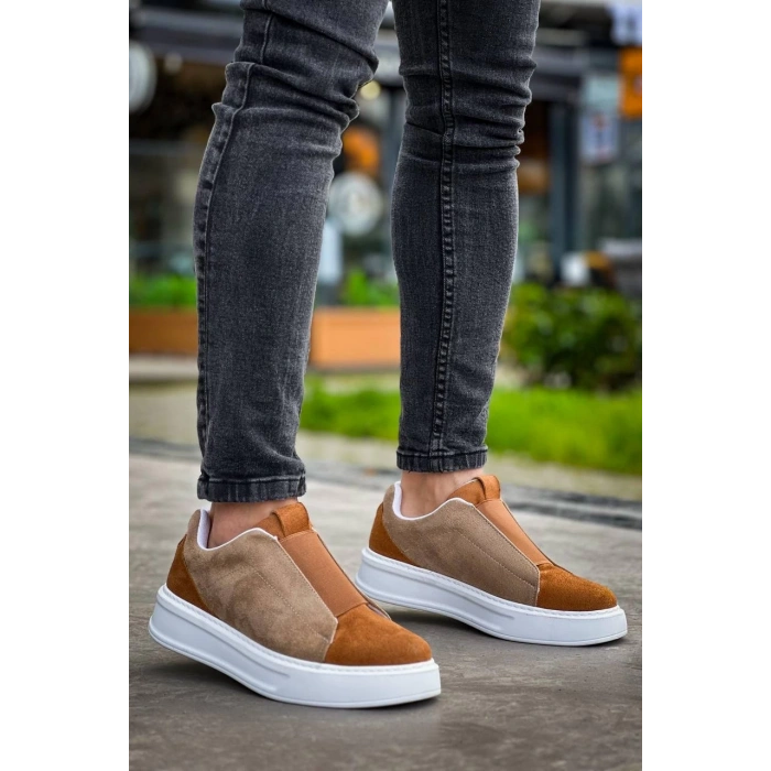 KB-007  Kuback  Vizon Taba Yüksek Taban Tek Bant Bağcıksız Günlük Erkek Ayakkabı