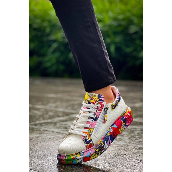 KB-02  Kuback Bağcıklı Crocodile Beyaz Kırmızı Günlük Erkek Ayakkabı