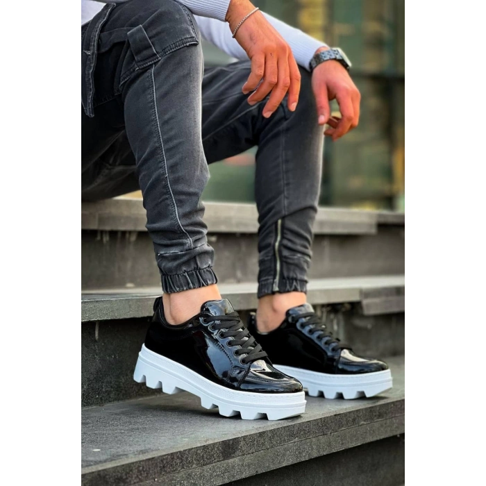 KB-056 Kuback Siyah Rugan Beyaz Yüksek Taban Günlük Spor Ayakkabı