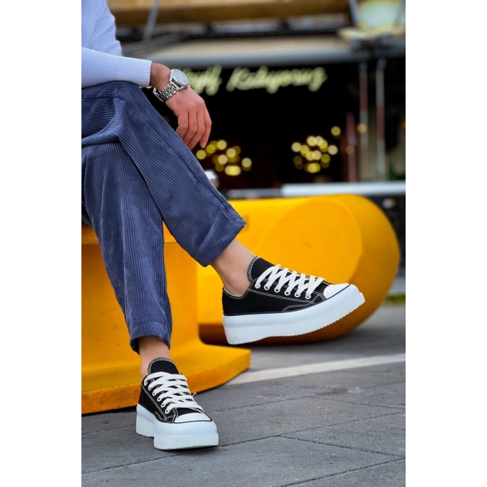 KB-CX-3 Kuback Kısa Siyah Keten Beyaz Yüksek Taban Spor Ayakkabı