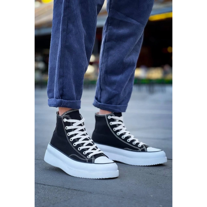 KB-CX-3 Kuback Uzun Siyah Keten Beyaz Yüksek Taban Spor Ayakkabı