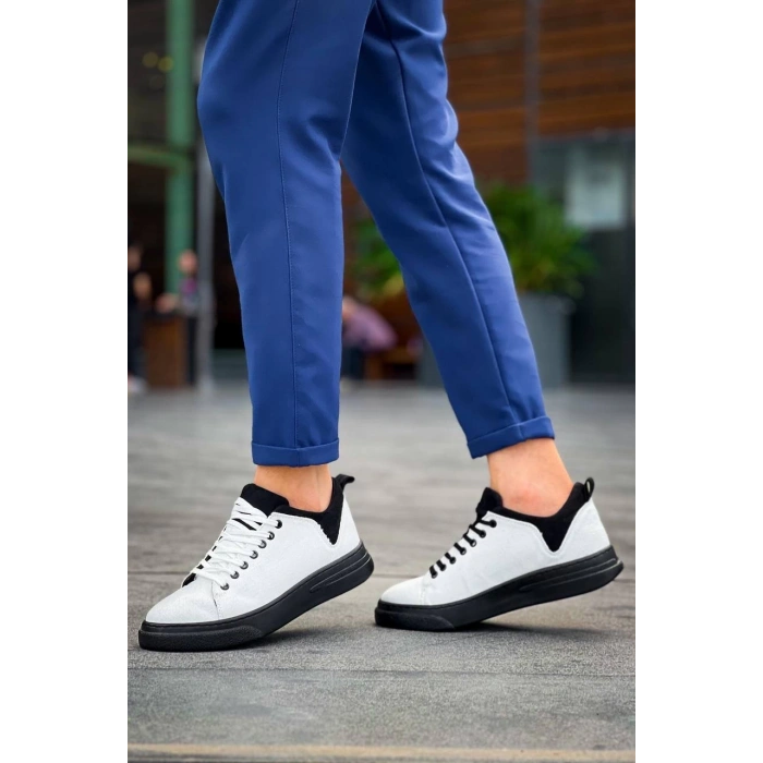 KB-X204 Kuback Beyaz Siyah Keten Siyah Yüksek Taban Günlük Erkek Spor Ayakkabı