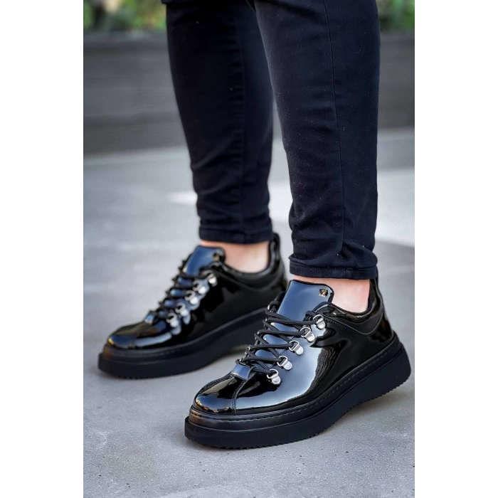 KB-X4  Kuback Siyah Rugan Siyah Yüksek Taban Bağcıklı Günlük Erkek Ayakkabı