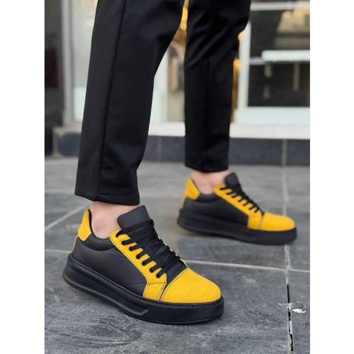 KB-X46 Kuback Siyah Sarı Yüksek Siyah Taban Günlük Spor Ayakkabı