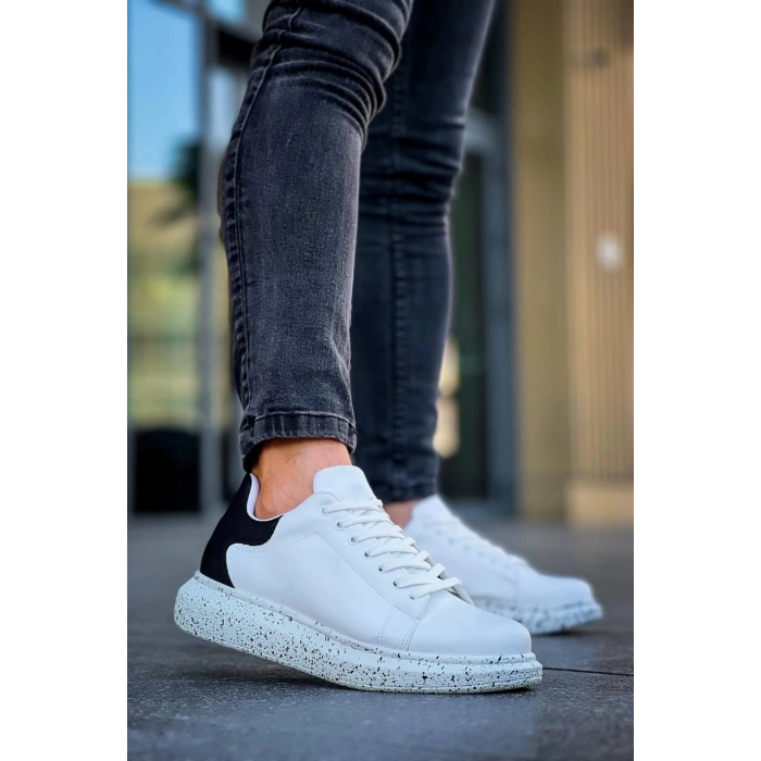 KB-X500  Kuback Beyaz Siyah  Yüksek Taban Bağcıklı Günlük Erkek Ayakkabı