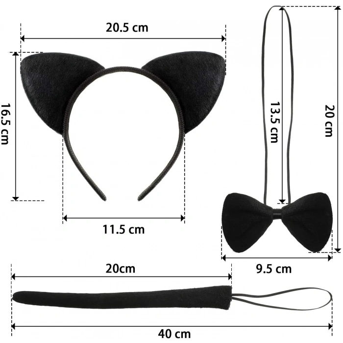 Kedi Kostüm Taç Kuyruk Papyon Seti 1 Adet Bx40