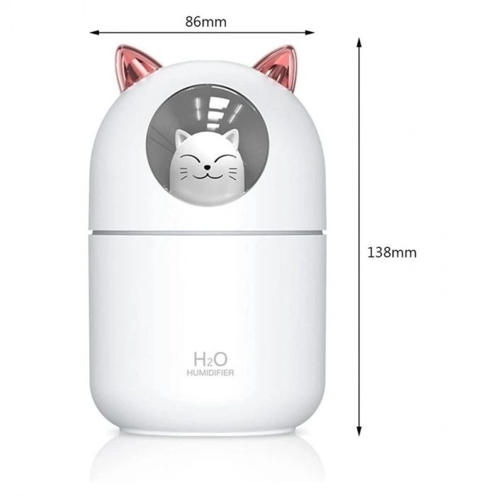 Kedicik Figürlü Hava Nemlendirici – Ultrasonik Soğuk Buhar Makinesi, LED Işıklı Masaüstü Oda Nemlendirici (5047)