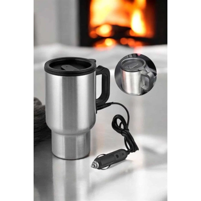 Kettle Kapaklı Araç İçi Termos Tüm Arabalara Uyumlu Çakmaklık Girişli Su Isıtıcı Bardak