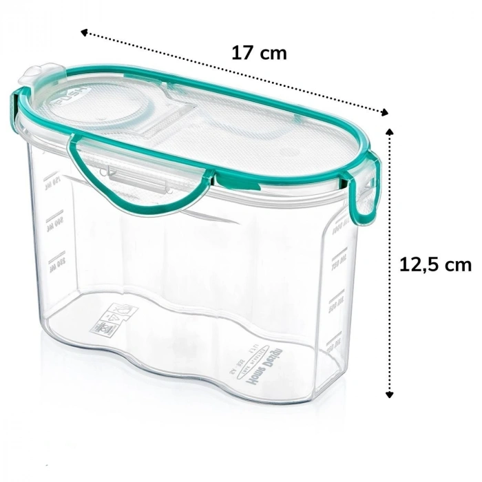 Kilitli Kapaklı Contalı Hava,Su Sıvı Geçirmez 1,2 Litre Erzak Saklama Kabı-SA580 (5047)