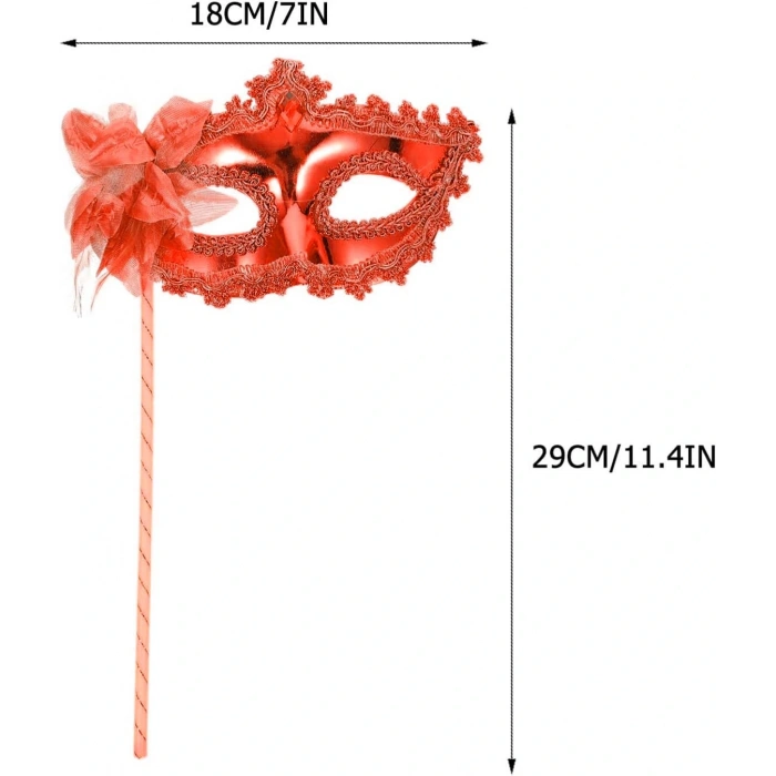 Kırmızı Işıltılı Tutmalı Fotoğraf Çekimi Maskesi 18x29 cm (5047)