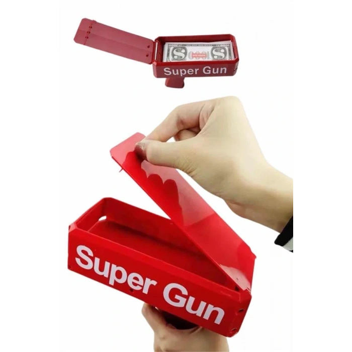 Kırmızı Parti Oyuncağı Para Saçma Fırlatma Tabancası Makinesi Super Money