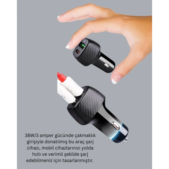 Kompakt Tasarımlı Type-C + USB Girişli Araç Şarj Başlığı
