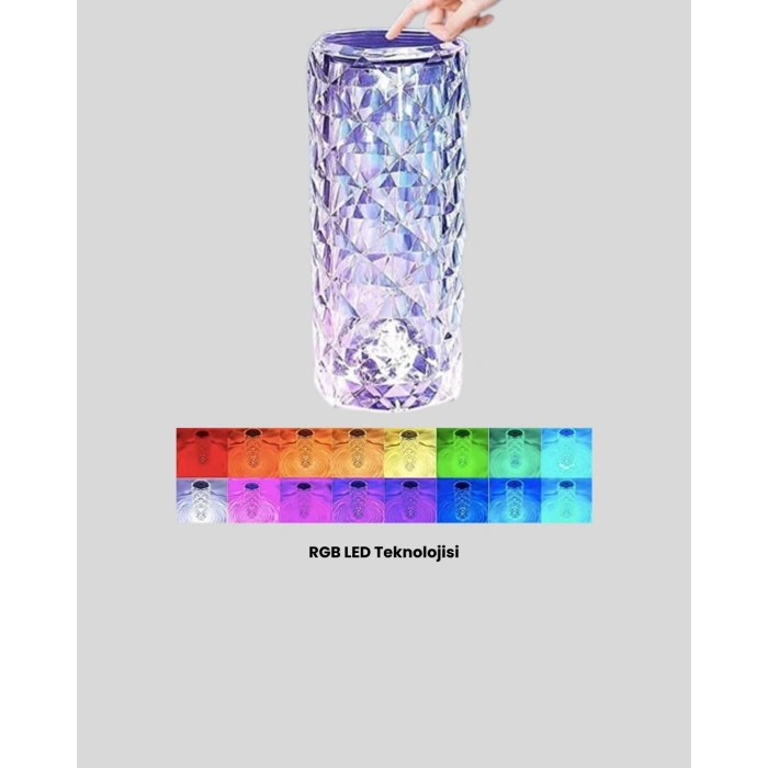 Kristal RGB LED Masa Lambası – Renkli Kumandalı Işık, Dekoratif ve Enerji Tasarruflu