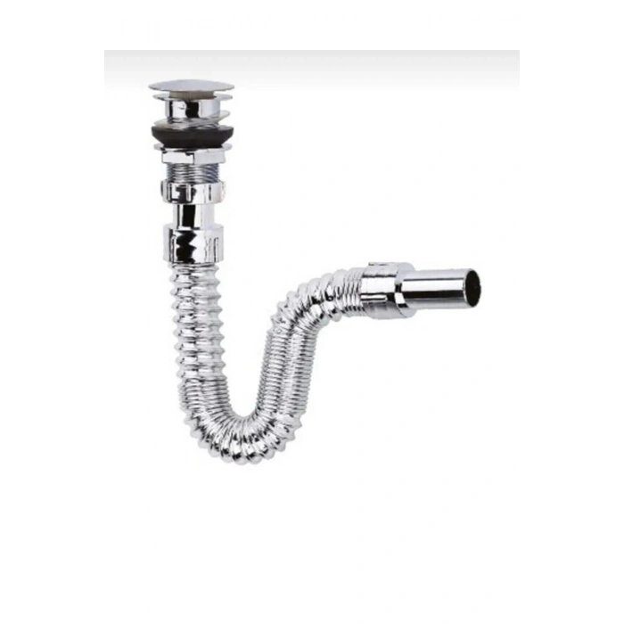 Krom Basmalı Sifon -Körüklü Sifon Bas Stoplu Lavabo Mutfak Sifonu-Paslanmaz