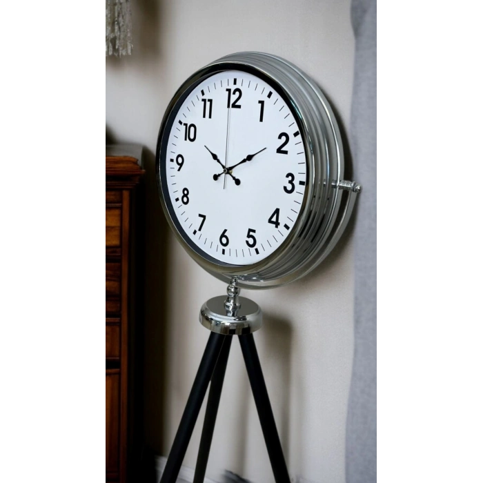 Krom Dekoratif Tasarım Tripod Ayaklı Saat