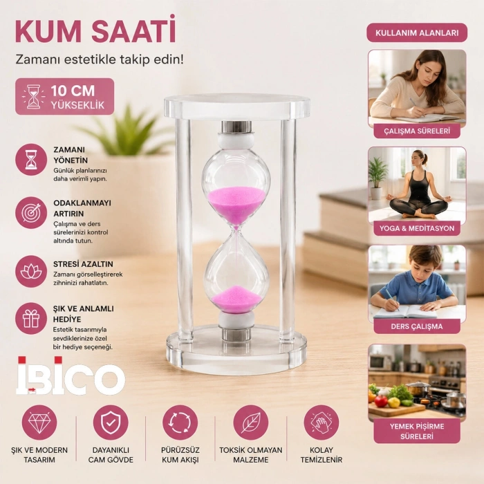 KÜÇÜK CAM KUM SAATİ CAM STANDLI= ÇAP: 6CM-YÜKSEKLİK: 10CM (5047)