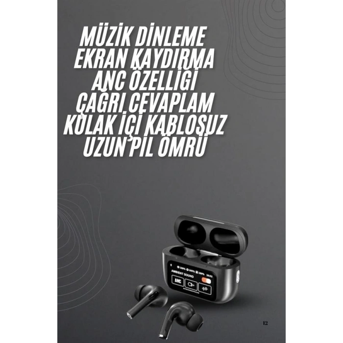 Kulak İçi Bluetooth Kulaklık Ekranlı Müzik Dinleme Çağrı Cevaplama Siyah
