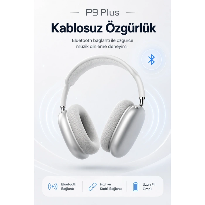 Kulak Üstü Kablosuz Bluetooth Kulaklık Yumuşak Pedli Mikrofonlu Günlük Kullanım