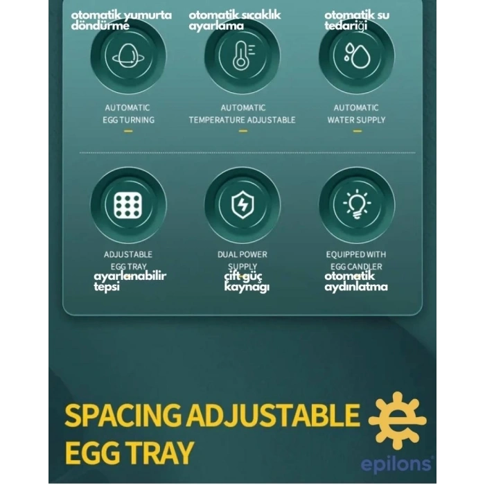 Kuluçka Makinesi Epo-130my Extra Hediyeli 130 Yumutalık Yedek Motorlu İncubator