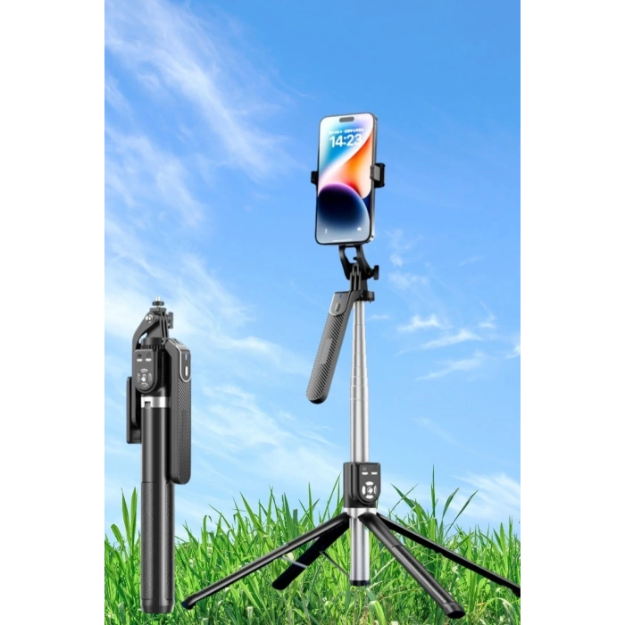 Kumandalı 360 Derece Dönebilen Cep Telefonu Ve Kamera Tripodu 2.2m Uzayabilen Selfie Çubuğu