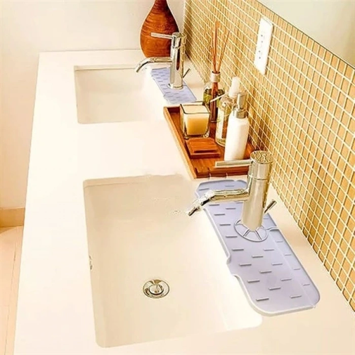 Lavabo İçin Silikon Esnek Mat Musluk Sapı Damlama Tutucu Raf Mutfak Tezgahı Sıçrama Koruma (5047)
