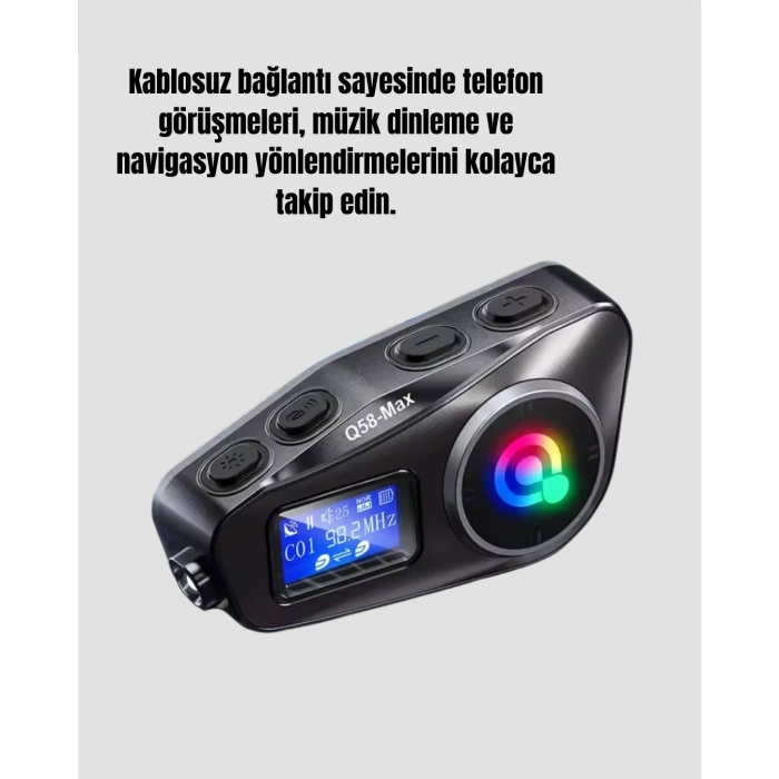 LCD Ekranlı Bluetooth Kask Kulaklığı FM Radyo ve SD Kart Girişli