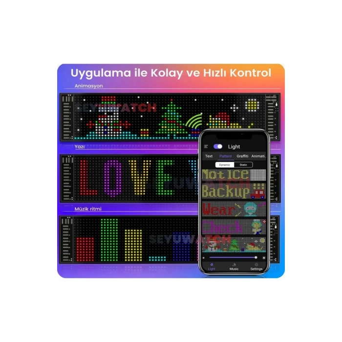 Led Ekran Matrix Panel Cama Yapışan En Büyük Boy 16x96 Led Sayısı Araba Yazısı 12cm-59.5cm