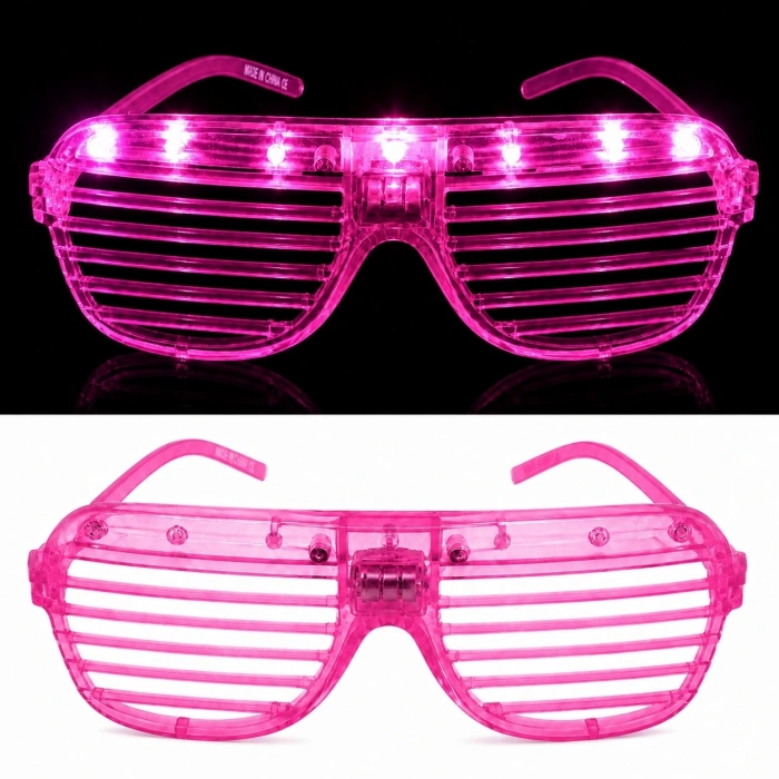 LED Işıklı Panjur Parti Gözlüğü Pembe Renk Shutter Gözlük (5047)