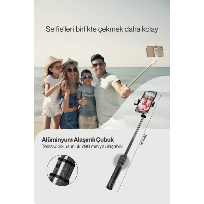 Led Işıklı Selfie Çubuğu Bluetooth Kumandalı Kablosuz Tripot Selfie Monopod Selfie Stick SİYAH