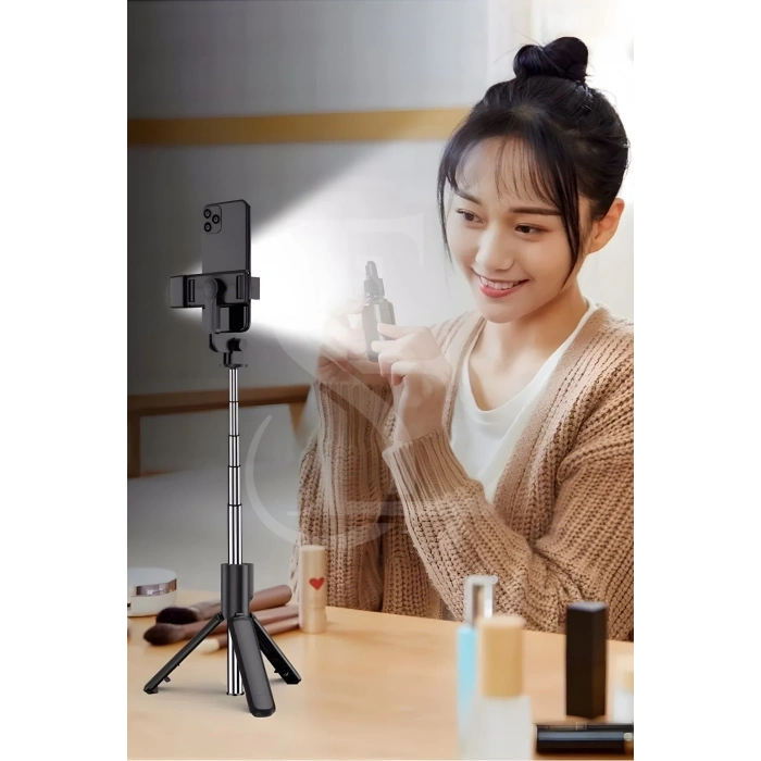 Led Işıklı Selfie Çubuğu Bluetooth Kumandalı Kablosuz Tripot Selfie Monopod Selfie Stick SİYAH