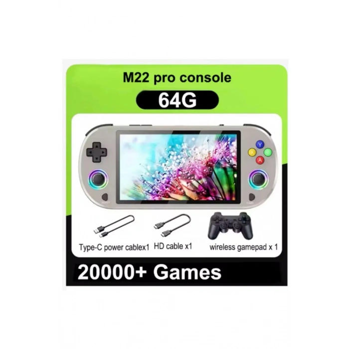 M22 Pro Retro Oyun Konsolu 5.0 ’’ıps Ekran Dahili 20000+ Oyun Emülatörleri Rgb Led Joystick
