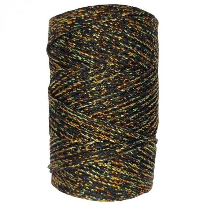 Makrome İpi 3mm  Polyester Siyah Altın Simli